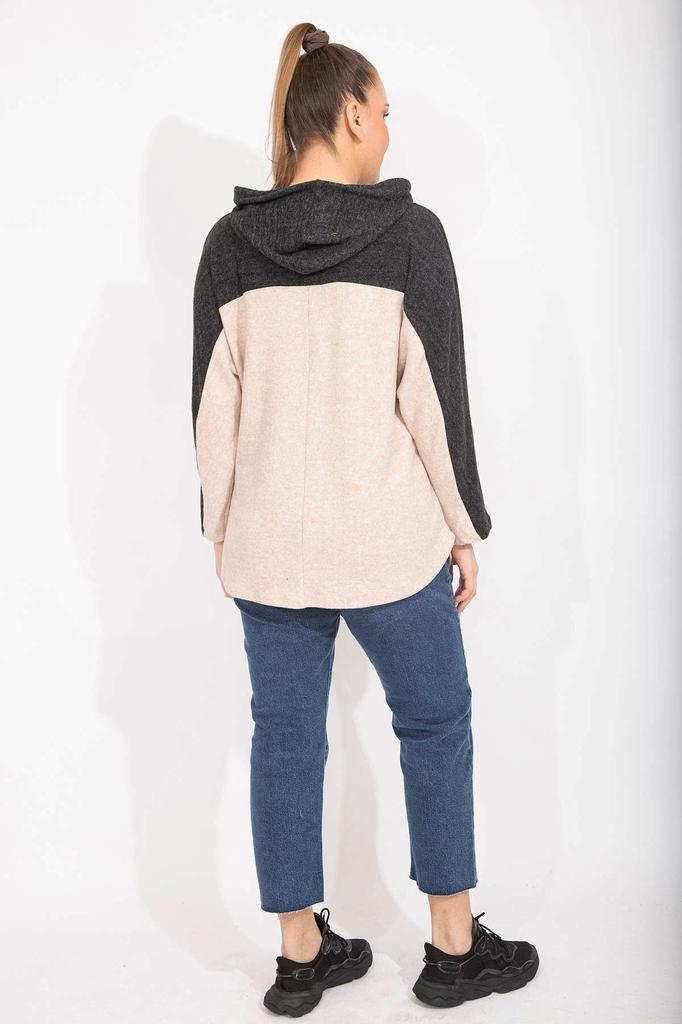 Women's Style Big Size Sweatshirt Plus Size Mink Comfortable Cut Soft Fabric Hooded Sweatshirt With Pockets