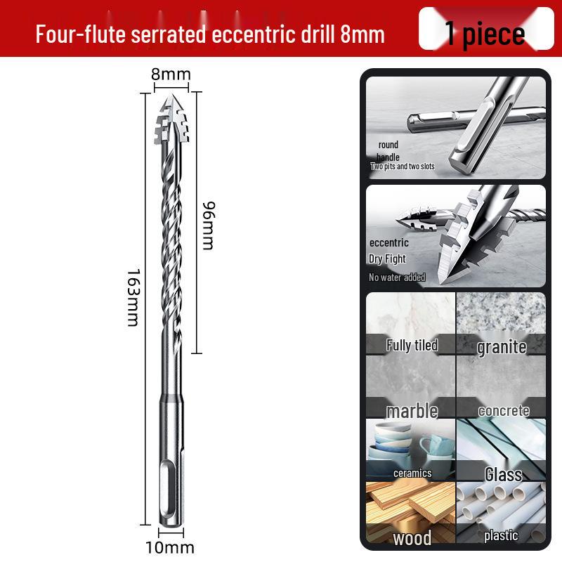 Extra Langer Rundschaft Gezahnter Exzentrischer Bohrer – Vier Nuten, Zwei Nuten zum Bohren von Beton und Fliesen