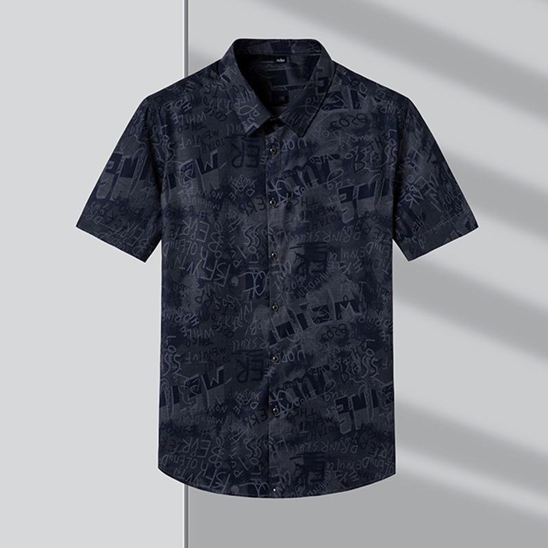 Summer Shirt Men Short Sleeve Fashion Korean Version Slim Fit Ruffian Print Shirt Free Ironing Leisure Port Style Top Coat