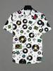 Men'S Collar Short Sleeved Shirt, 3D Printed White Background Vinyl Record Note Pattern Retro Music Style Top