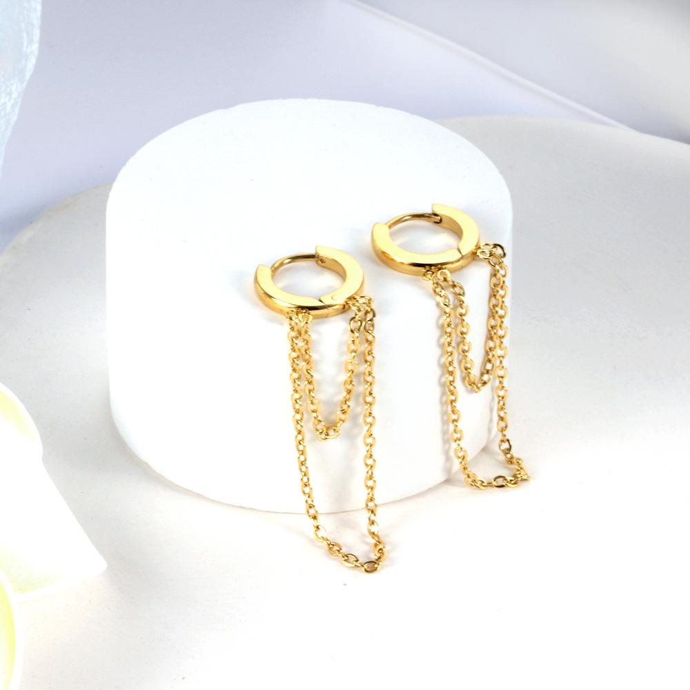 Fashion earrings women's hip-hop personality niche design sense electroplating small chain ear buckle stainless steel earrings