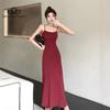 Sexy Slim-fit High Waist Sling Dress Women's Summer New Tight Waist Slimming Shoulder Inner Base Solid Color Long Dress