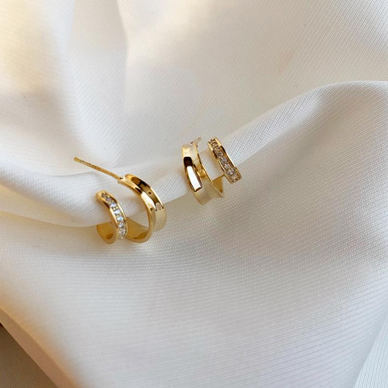 925 Sterling Copper Gold And Copper In Two Colors Hip-hop Trend Double C-Shaped Temperament Suitable For Girls To Wear