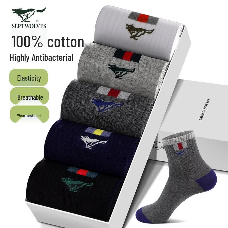 Qipilong Men s Antibacterial Cotton Sports Socks (5-Pair Pack) One Size