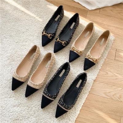  Pointed Flat Women 'S Shoes New Spring And Autumn Shallow Mouth Flat Heels Metal Decoration Low -Heeled Women 'S Shoes