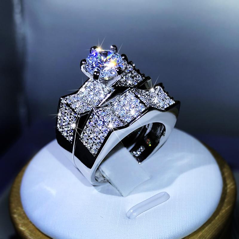 Sterling Silver Classic Fashion Six-Claw White Zircon Ring Set Ring Jewelry Gift Ladies Birthday Party