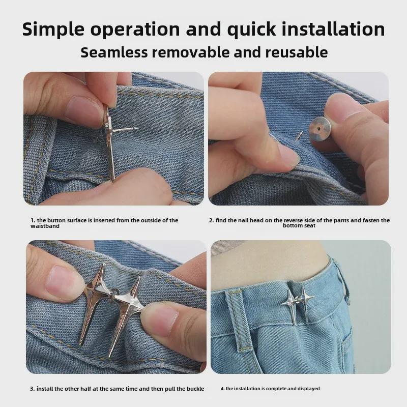 Adjustable Waistband Button: Seamless, Detachable, No-Nail Solution for a Perfect Fit.