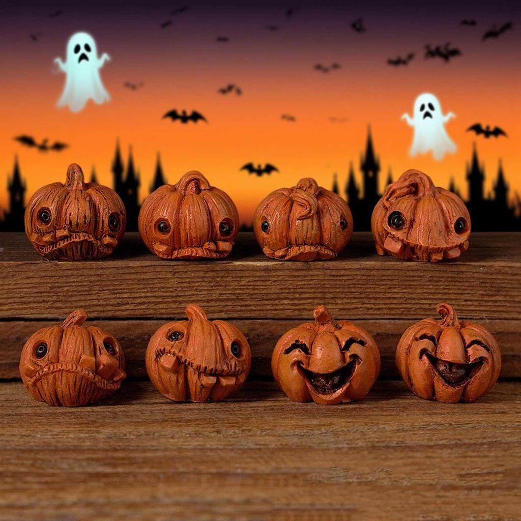 16 Pieces Miniature Pumpkin Figurines Decorative Halloween Garden Adornments Resin for Desk Outdoor Garden Home Party