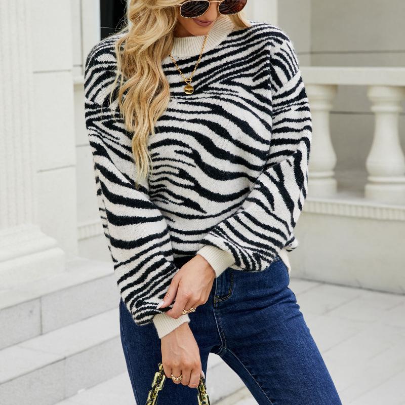 

Свободный пуловер с тигровым узором в стиле колор-блок для женщин