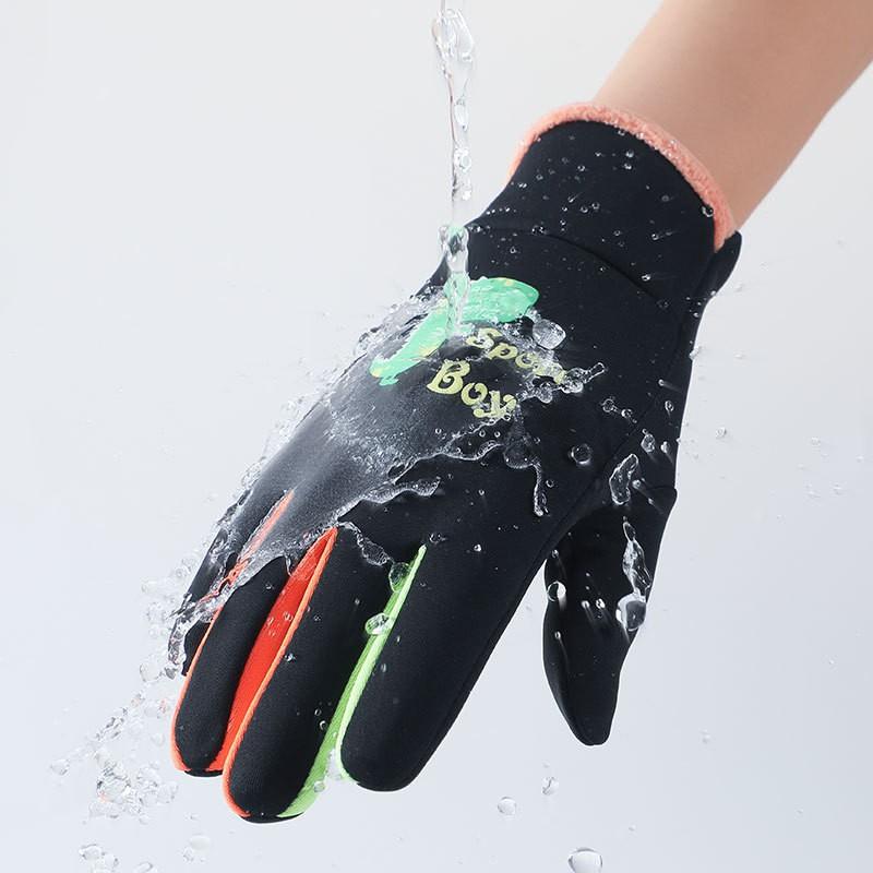 Kids Warm Fleece-Lined Gloves With Glow-in-the-Dark Dinosaur Print Water-Resistant Outer Full-Finger Design