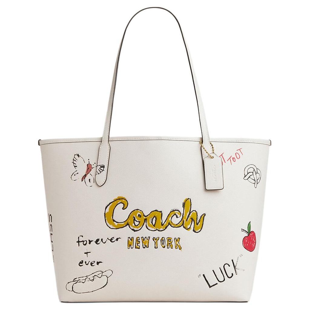 Coach City 33 Sketch Print Logo Leather Tote Bag Women Tote Bags Chalk-White CAK18-IMCAH
