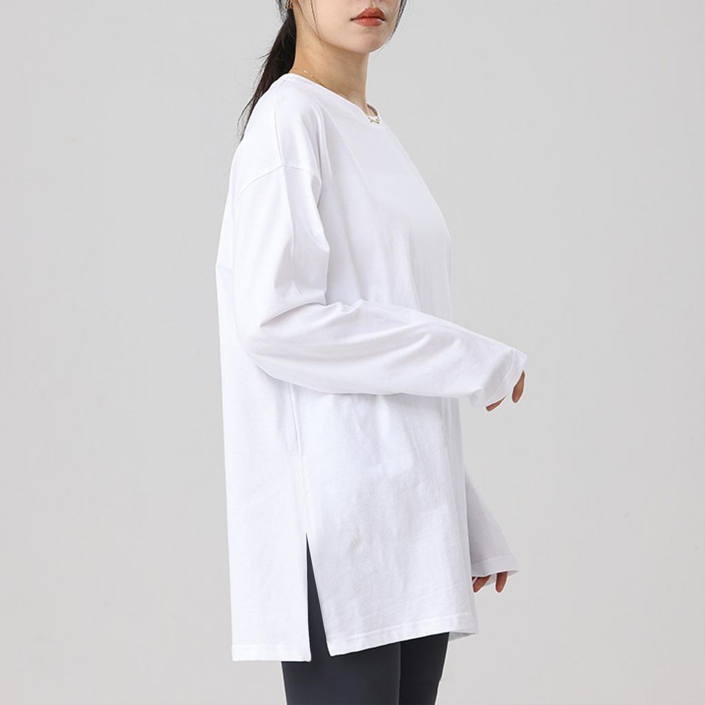 Cotton Sweatshirt Base Shirt  Long Sleeve Bottom Slit Base Shirt