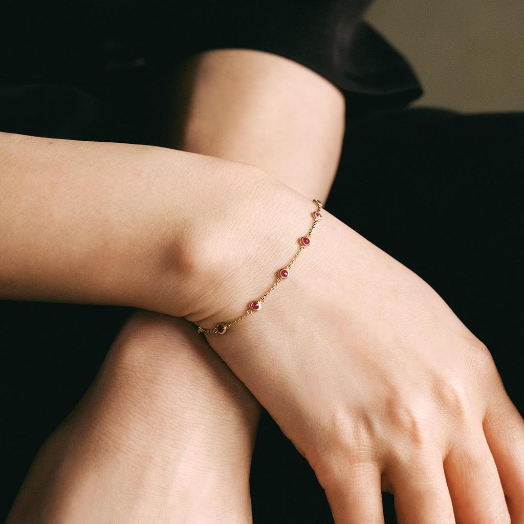 Barzaz Ruby Bracelet with Natural 10K Yellow 9 Stones Stones, Women's, Gold, 10K, 16cm,