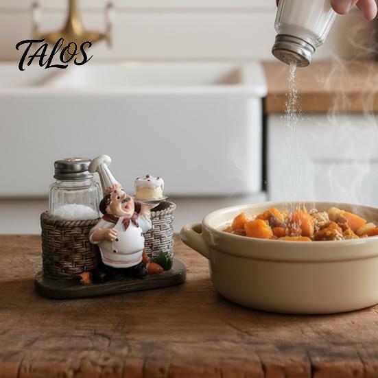 Talos Salt And Pepper Shakers Set, Decorative Resin Chef Statue Spice Organizer, Glass Seasoning Holder for Kitchen Dining Centerpiece