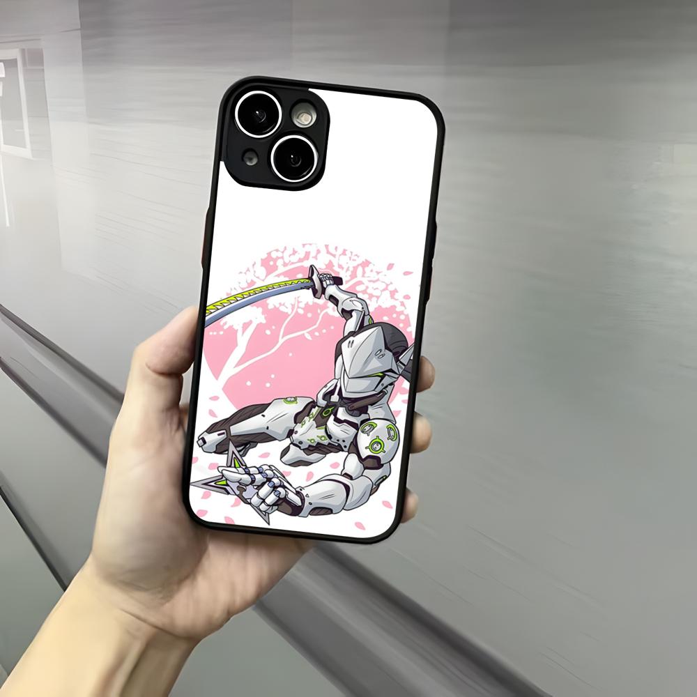O-Overwatch Telefon Kılıfı iPhone 17 16 15 14 13 12 Pro Max Xr Air Plus için Deri Hissi Siyah Sert Kabuk Kılıf