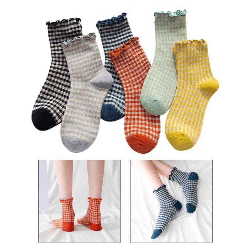 6Pairs Women Lolitas Crew Socks Cotton Bootie Socks Ruffle Frilly Ankle Dress Socks Sweet Calf Socks Princesses Socks