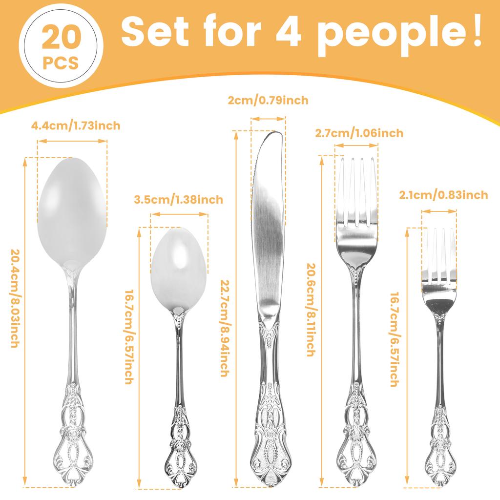 20/24PCS Stainless Steel Tableware and Silverware Set Modern Simplicity Including Household Knives Forks Spoons