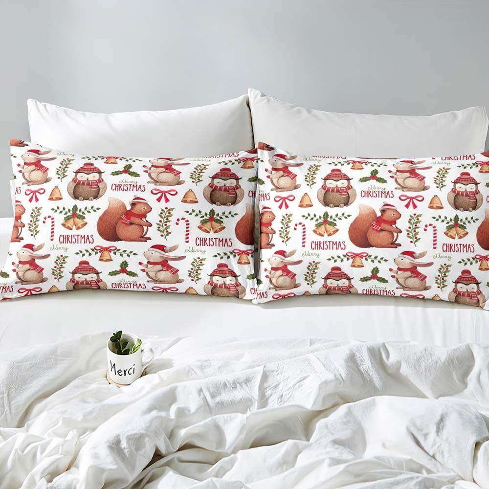 Christmas Squirrel Down Comforter Set Bedding Set 3-piece Duvet Cover Set