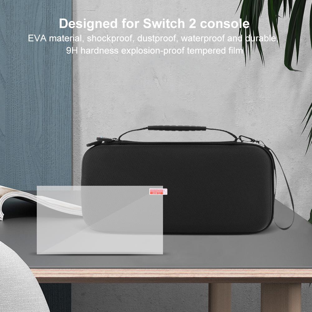 EVA Carrying Case & Screen Protector for Switch 2 Portable Storage Bag Protective Travel Bag for Switch 2 Handheld Game Console
