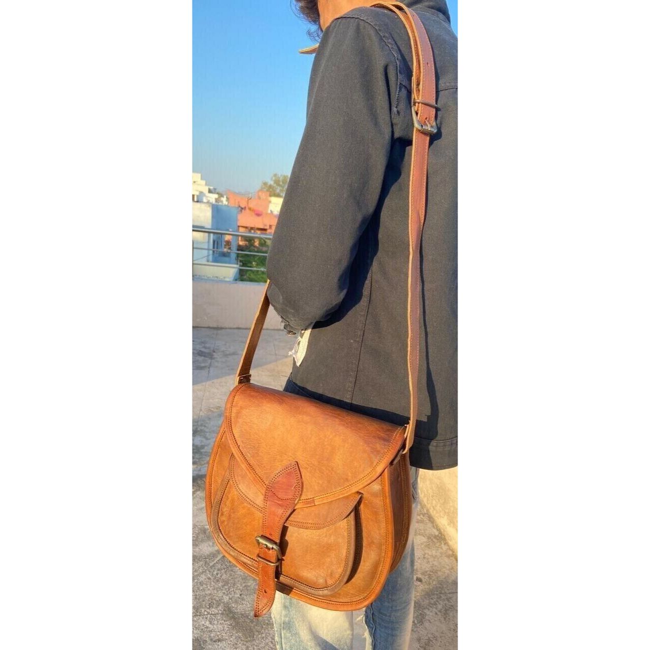 Винтажная большая женская сумка-хобо ручной работы — фото 6