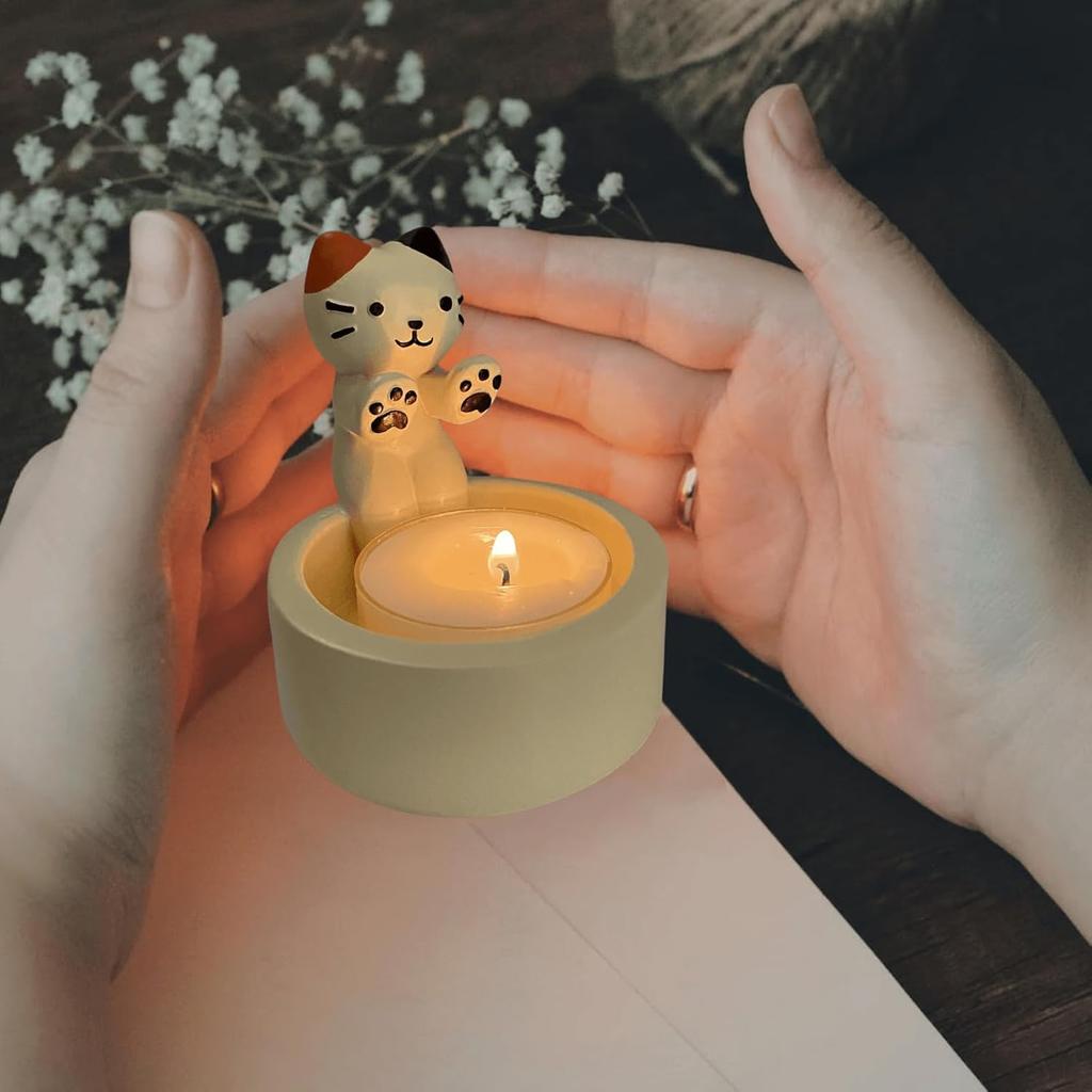 Cat Candlestick Warm Claw Cartoon Cat Candlestick Cute Cat Fragrance Mini Tea Lamp Candlestick Cat Decoration
