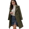 Womens Long Wool Blend Coat Slim Fit Single Breasted Belted Overcoat Solid Color Winter Outerwear