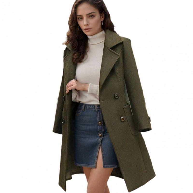 Womens Long Wool Blend Coat Slim Fit Single Breasted Belted Overcoat Solid Color Winter Outerwear