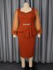 Plus Size Elegant Waist-Cinched Ruffle Dress with See-Through Sleeves - Slimming, Hip-Hugging, Perfect for Formal and Commuting Occasions.