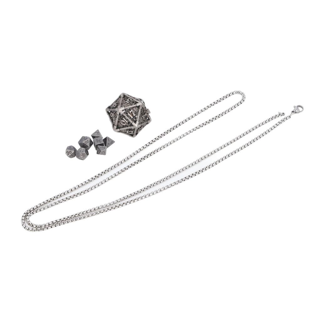 Mini Terningsett Halskjede Antikk Liten Mini Metall Hul Polyedrisk Bærbar Leke med Oppbevaringsboks