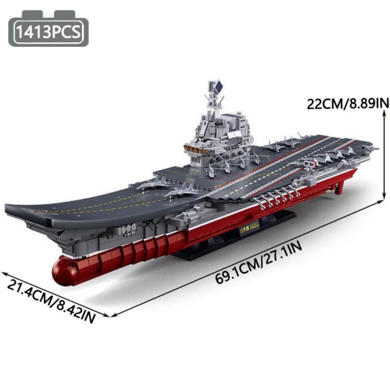

Military Shandong Carrier Ship Building Blocks Navy Battleship Model Bricks WW2 Soldiers Ship Toy For Children Gift MOC