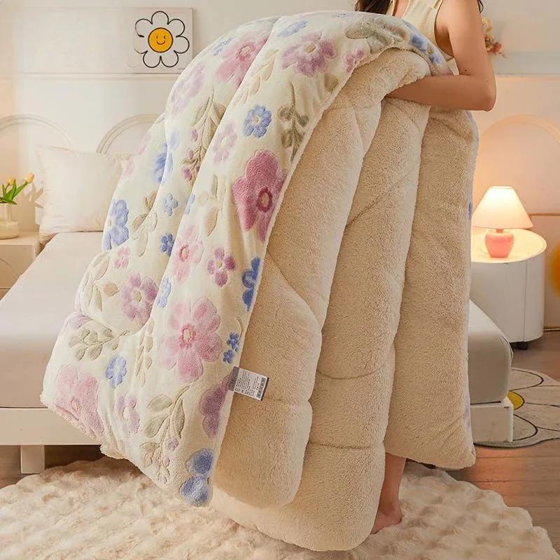 Snowflake Velvet Comforter Fine And Delicate Lamb Wool Quilt Core Dormitory Adults And Children Machine Washable Thick Blankets