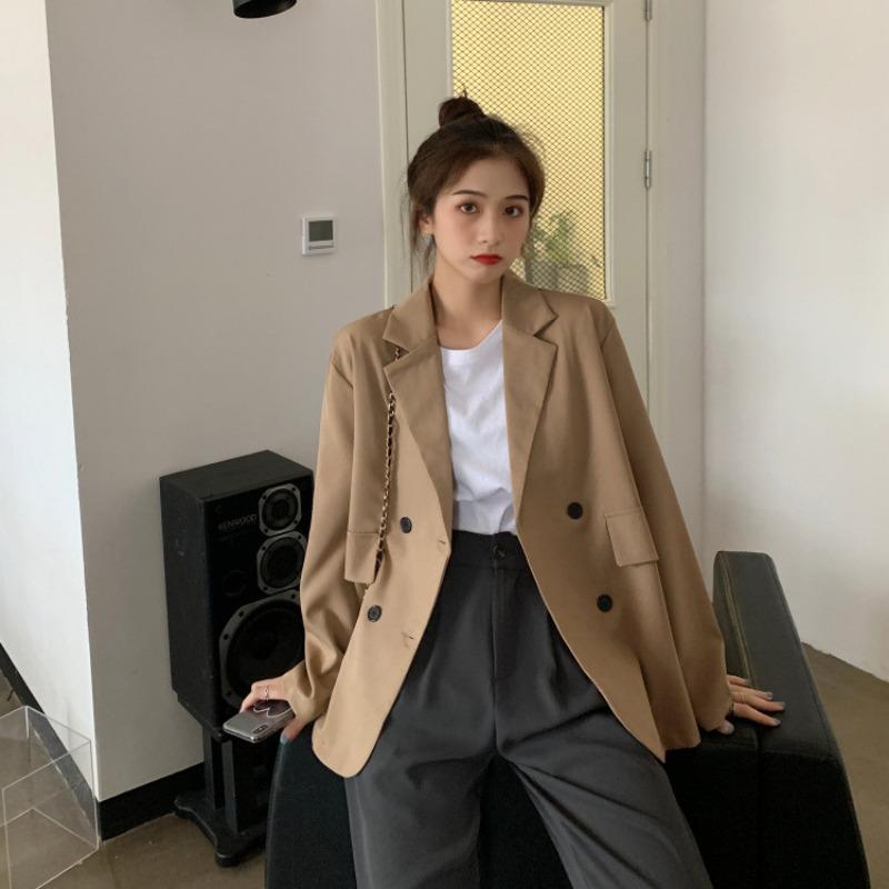 Summer New Product Thin Drape Loose Suit Jacket Women, Lapel Commuter Small Suit Mid-length Khaki