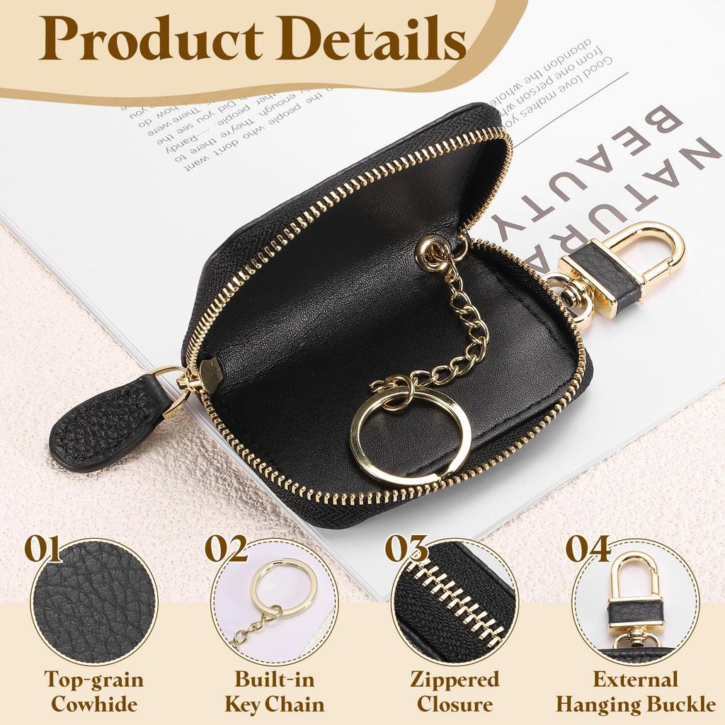 Genuine Leather Car Key Universal Car Key Zipper Key Case Black [uxcell] Case, Holder, Bag, Men's & Women's,