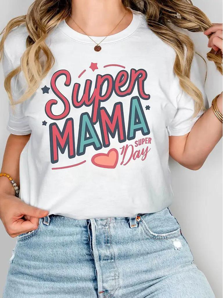Women's Mother's Day Round Neck Short-Sleeve Top - European & American Style, Free Shipping