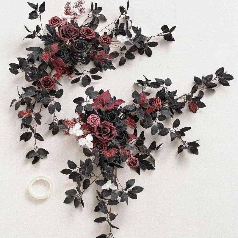 60CM Gothic Style Wedding Decoration Artificial Flower Chair Back Arch Flower Wedding Table Flower Banquet Room Red