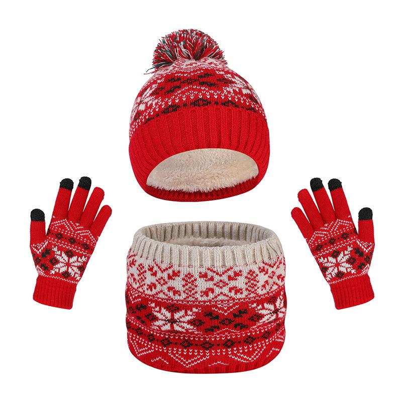 3pcs Kids for Boys Girls Scarf  Gloves 3-11Y Muffler Hats Winter Windproof Snowflake Warm Knitted Hat