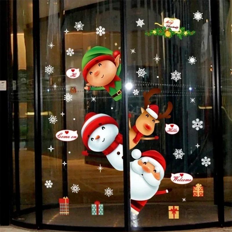 New Christmas Style Wall Sticker Claus Shop Window Children's Room Door Glass Scene Layout Sticker Wall Sticker Party Decor