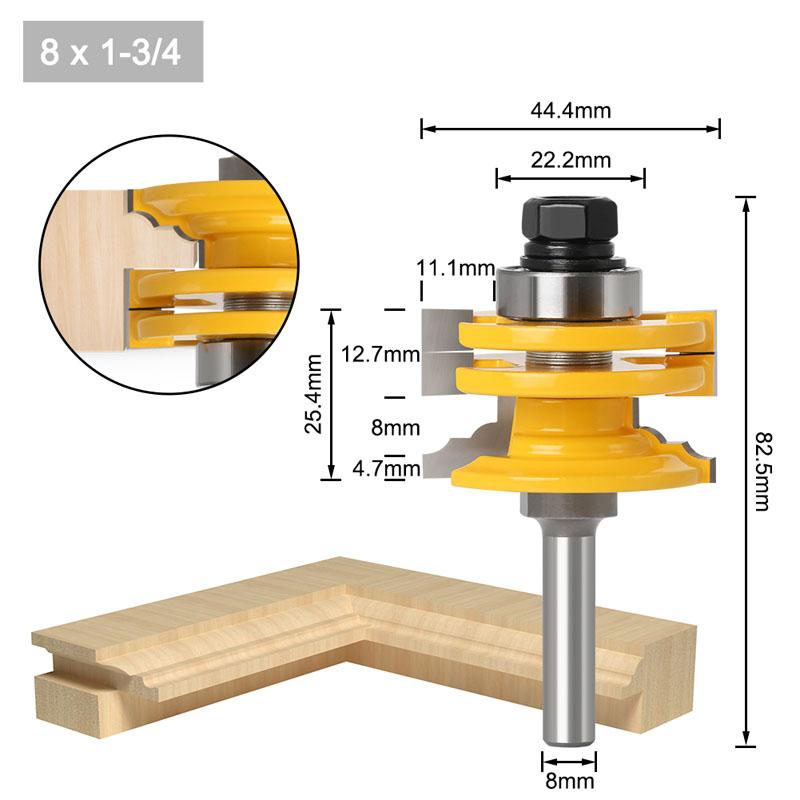1Pc 8mm 12mm 1/2inch Shank Glass Door Rail & Stile Reversible Router Bit Wood Cutting Tool Woodworking Router Bits