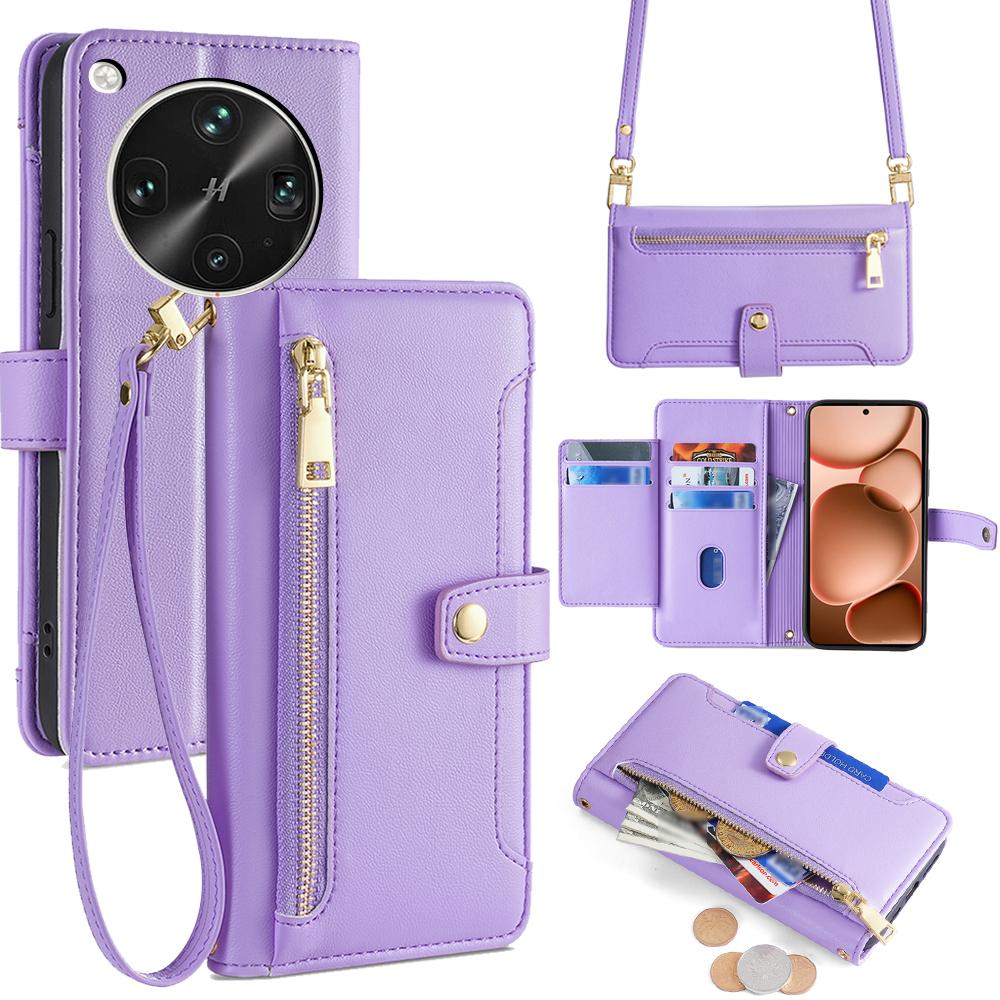 For Oppo Find X8 Ultra 5G Leather Case Zipper Pocket Wallet Phone Cover with 2 Straps