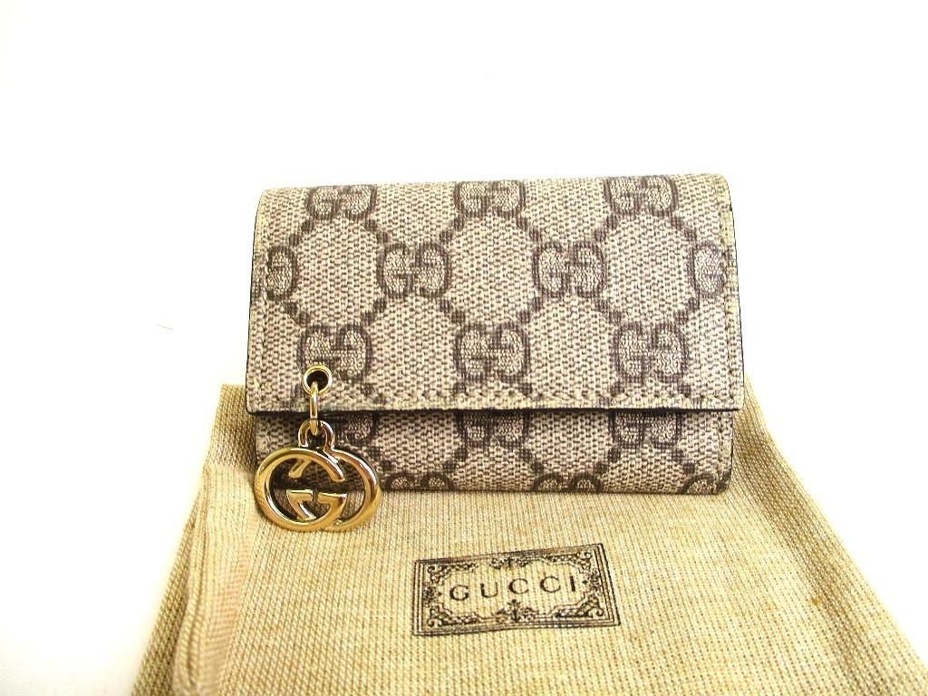 Authentic GUCCI GG Coating Canvas Wine Red Leather 6 Pics Key Chain #a902  Refurbished