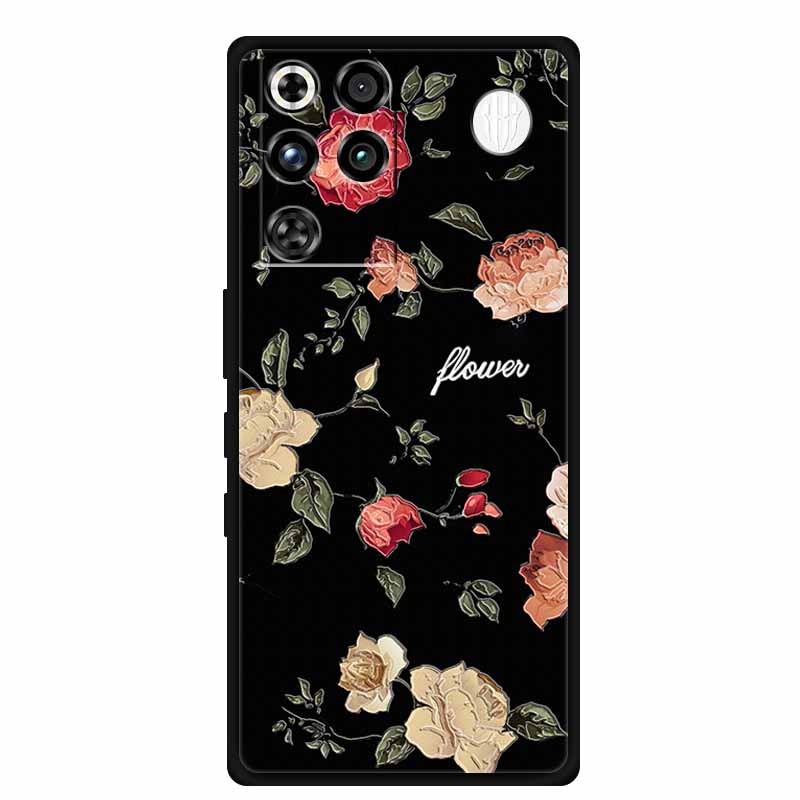 For ZTE Nubia RedMagic 11 Pro 5G Case 3D Emboss Flowers Relief Soft Black Silicone Back Cover For ZTE Nubia RedMagic 11Pro Funda
