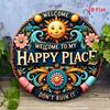 Vintage Welcome Sign Round Iron Wall Art for Patio Garage Door Decoration Halloween Home Decor