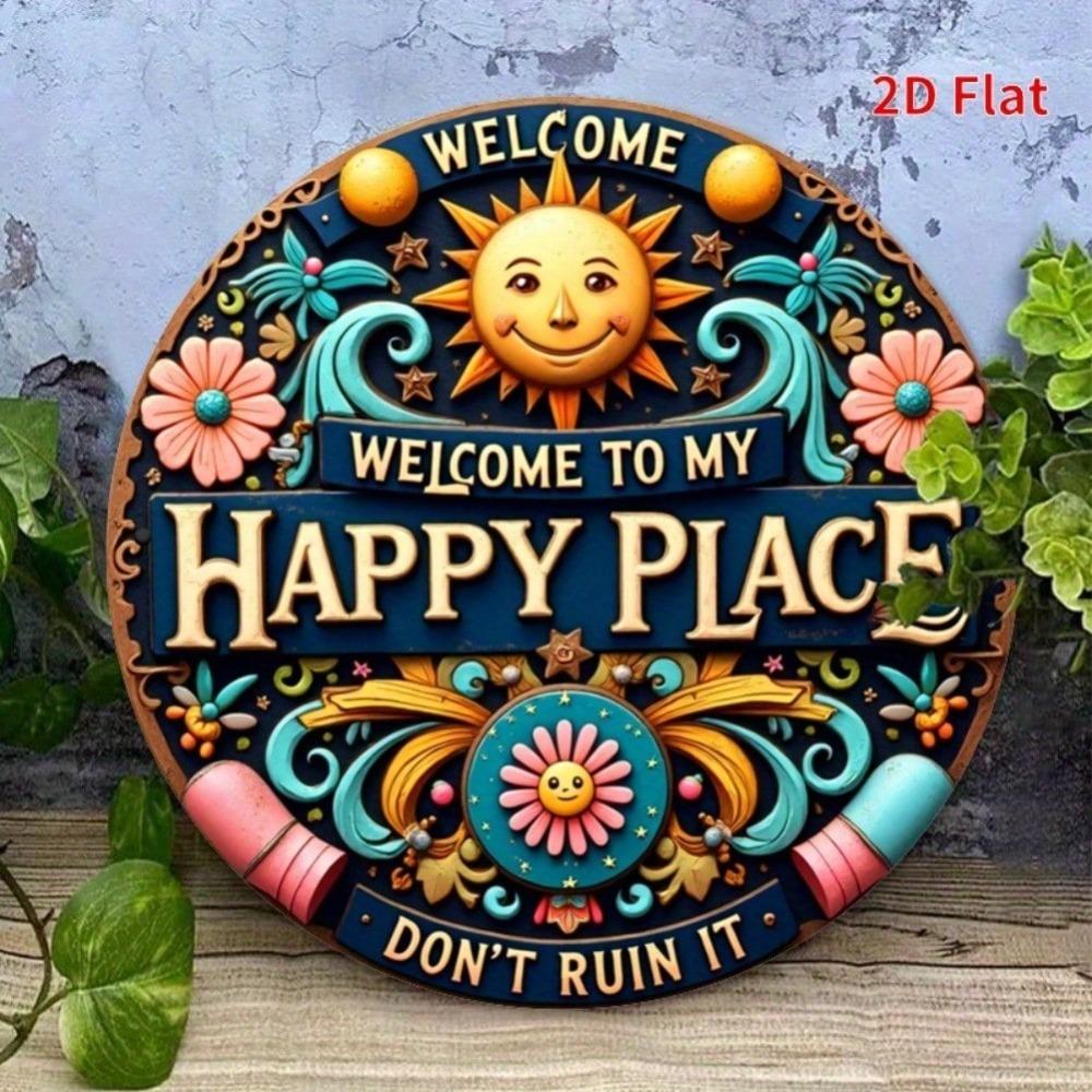 Vintage Welcome Sign Round Iron Wall Art for Patio Garage Door Decoration Halloween Home Decor