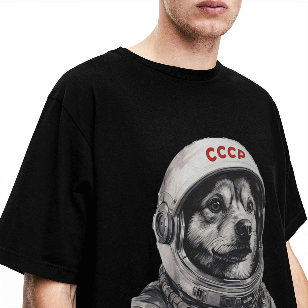 CCCP Rusia Laika Space Urss Astronauta Dog T-Shirt Men First dog in Space Cotton T-Shirts Summer O-Neck Tees Oversized Clothing