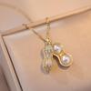 Trendy Women's Zircon Pearl Peanut Pendant Necklace
