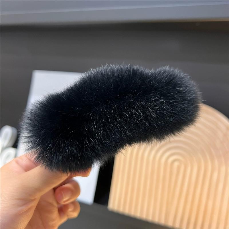 Real Rex Rabbit Hair Large Hairpin Back Head Temperament Clip Internet Celebrity New Cute Plush Headgear Hair Grab Hair Accessories