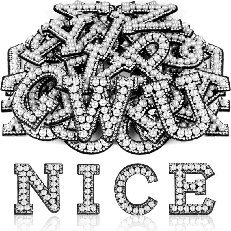 Self-Adhesive DIY Rhinestone Letter Stickers for Clothing and Accessories - 26 English Letters with Pearl Rhinestones