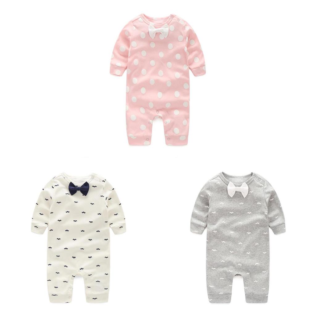 Baby Langarm Baumwoll Strampler mit Schleife für Kleinkinder zum Krabbeln und Spielen