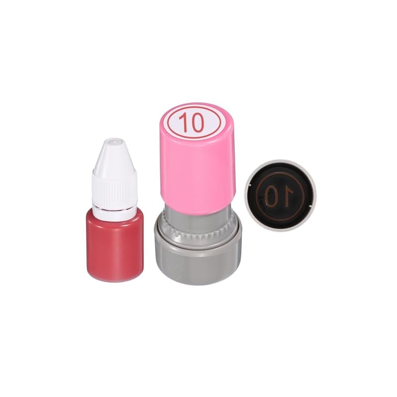 PATIKIL Self-Inking Number Stamp, 10-Digit Stamp with 20mm Number Rings, Notebook Type, Refillable Ink, Pink Case