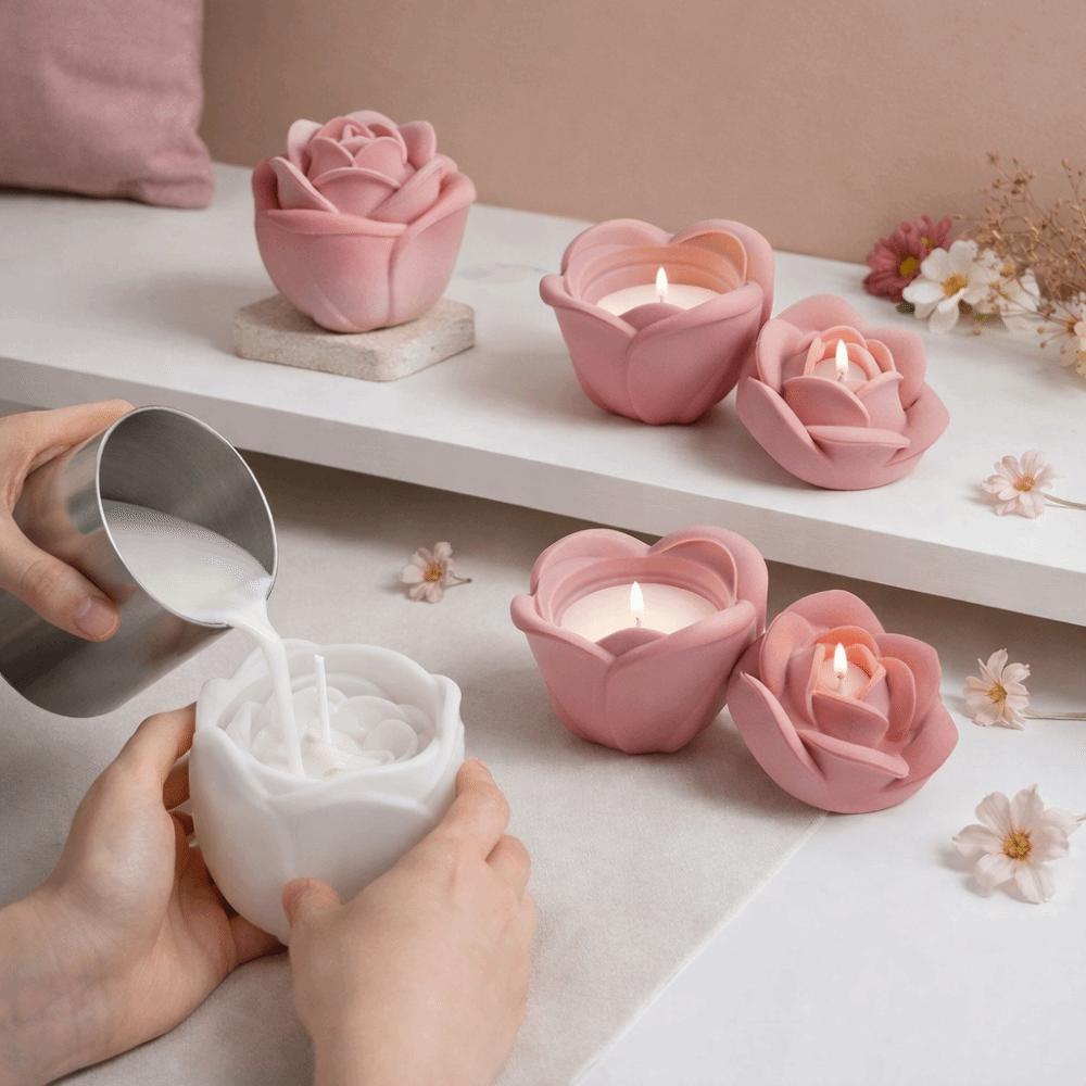 Handmade Rose Flower Molds Non-Stick Candlestick Molds Flower Candle Cup Molds Gift Making